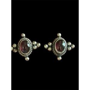 Sterling Silver Southwestern Style Purple Cabochon Stud Earrings 925